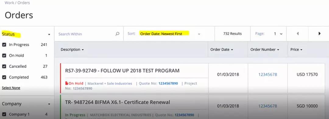 进入订单界面，您可以通过 “Status” 或 “Order Date” 进行筛选